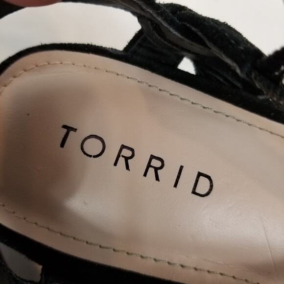 Torrid Women's Leather Criss Cross Ankle Strap Platform Sandals Black Size 7W - Picture 5 of 9